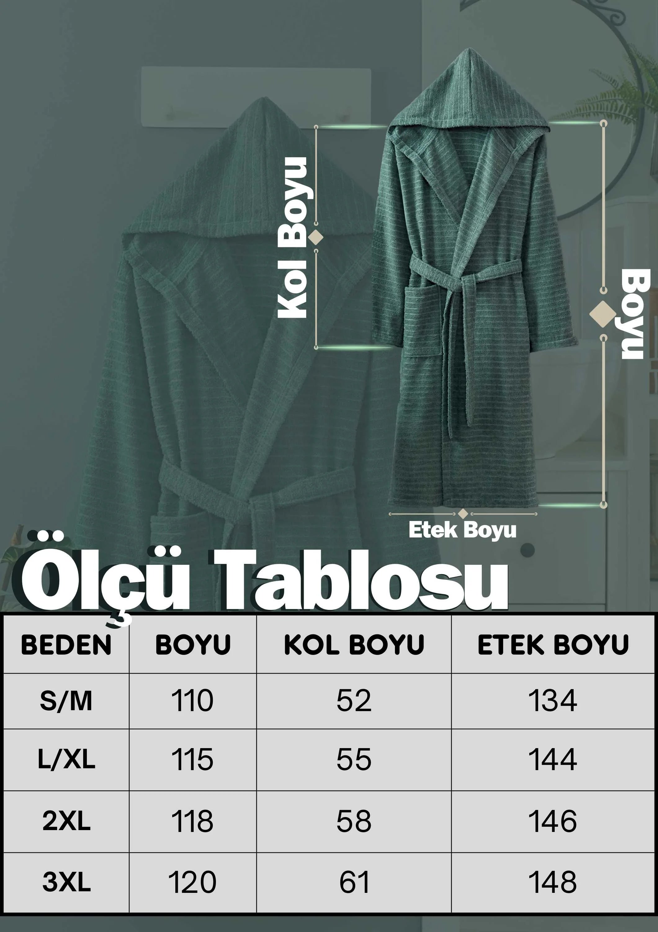Doğa Yeşili Kapşonlu Bornoz Ekstra Yumuşak & Yüksek Su Emici
