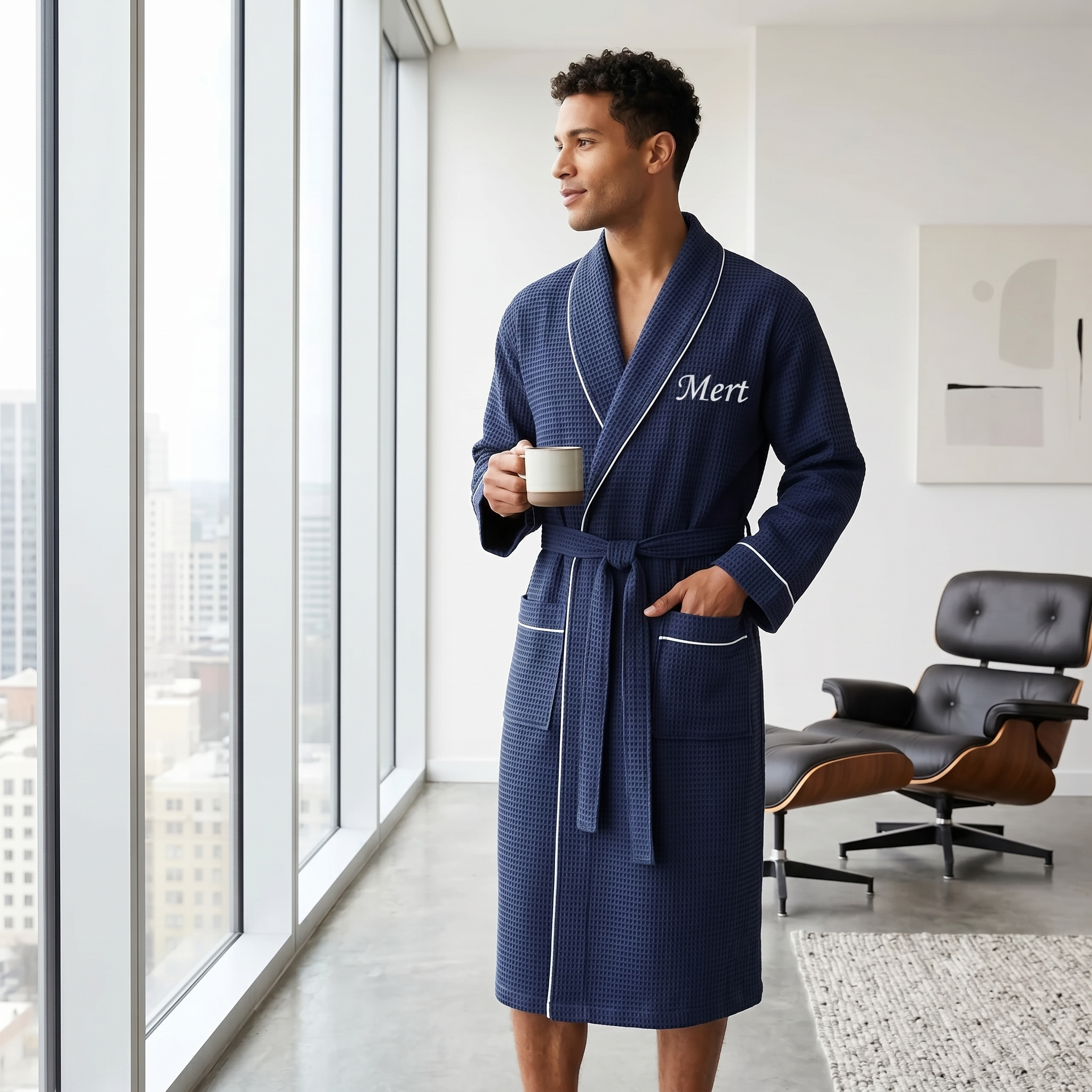 Kişiye Özel Nakışlı Soho Unisex Pike Bornoz | İsim İşlemeli Şık ve Konforlu Bornoz