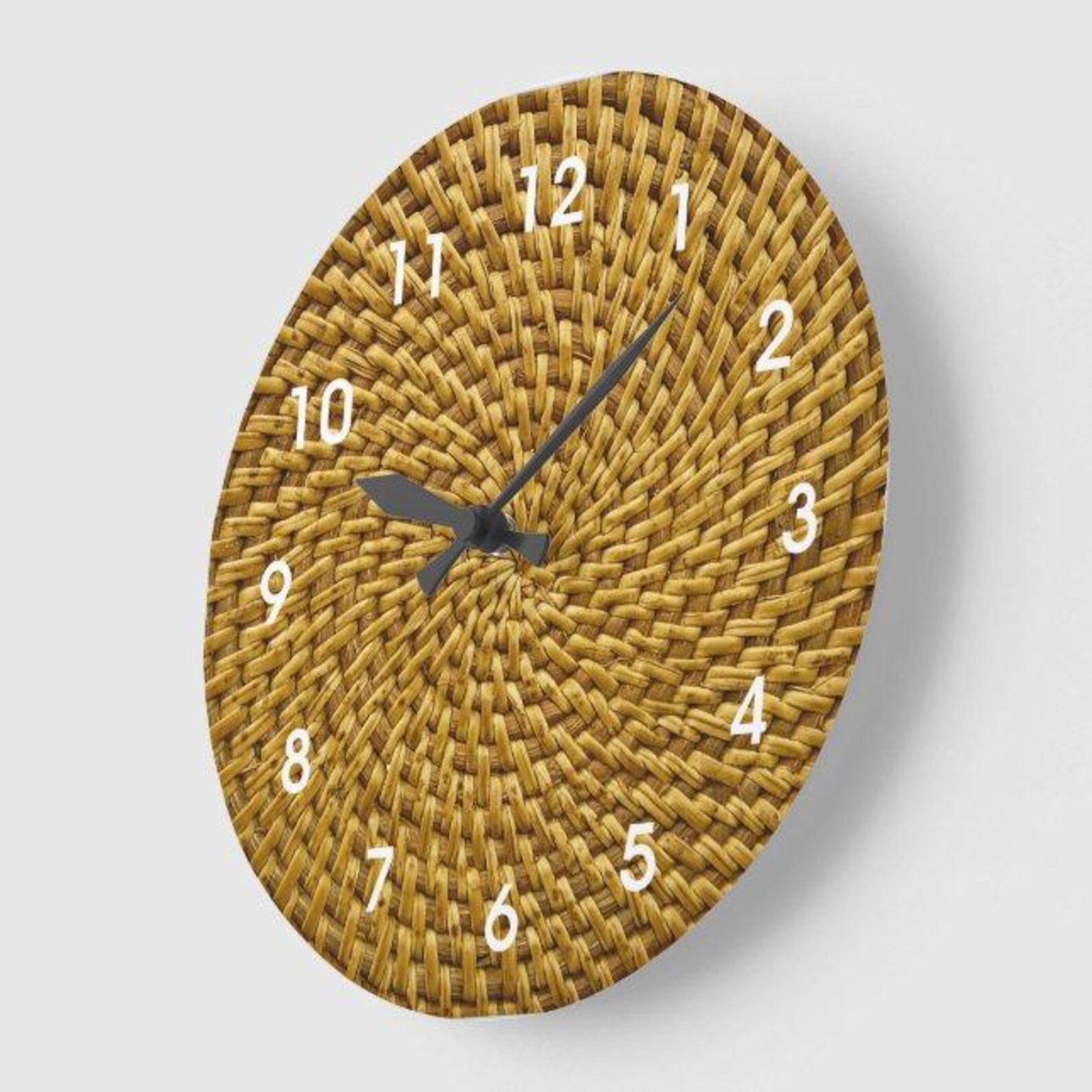 Monogram Rattan Görünümlü Duvar Saati – Bohem Hasır Örgü Desenli 6mm MDF