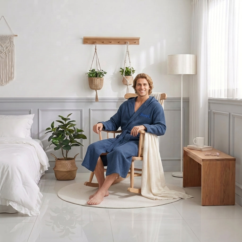 Unisex 4 Kat Müslin Kapüşonlu Bornoz – %100 Pamuk Yumuşak ve Hızlı Kuruyan Banyo Bornozu